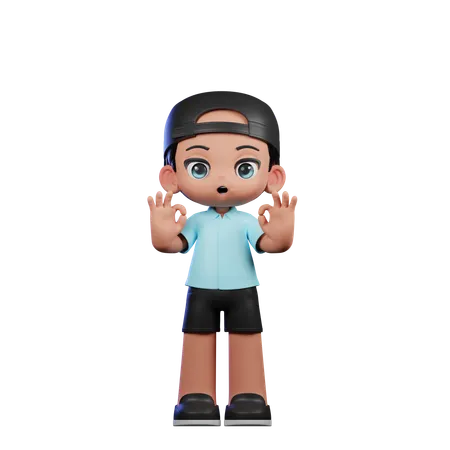 Cute Boy Showing Ok Sign Pose  3D Illustration
