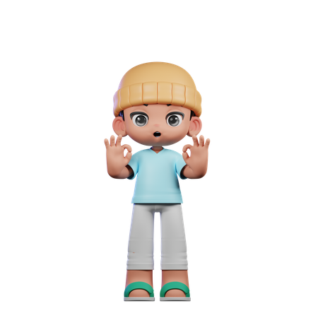 Cute Boy Showing Ok Sign Pose  3D Icon
