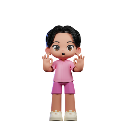 Cute Boy Showing Ok Sign Pose  3D Illustration