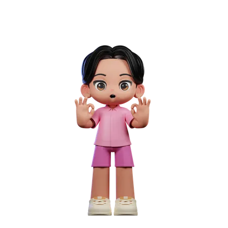 Cute Boy Showing Ok Sign Pose  3D Illustration