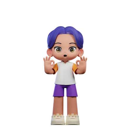 Cute Boy Showing Ok Sign Pose  3D Illustration