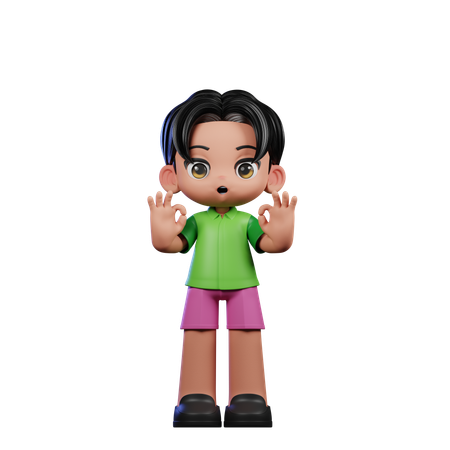 Cute Boy Showing Ok Sign Pose  3D Illustration