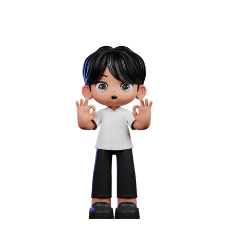 Cute Boy Showing Ok Sign Pose  3D Illustration