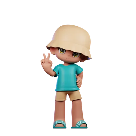 Cute Boy Showing Peace Sign  3D Illustration