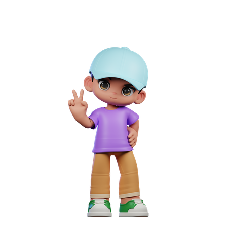 Cute Boy Showing Peace Sign  3D Illustration