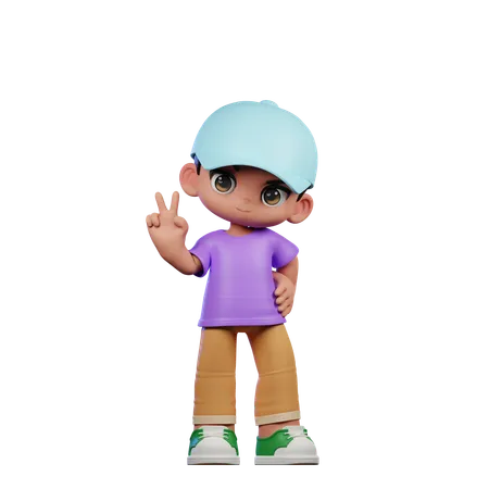 Cute Boy Showing Peace Sign  3D Illustration