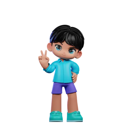 Cute Boy Showing Peace Sign  3D Illustration