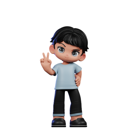 Cute Boy Showing Peace Sign  3D Illustration