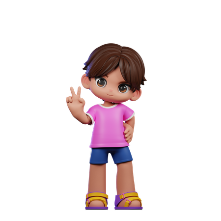 Cute Boy Showing Peace Sign  3D Illustration