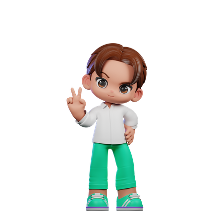 Cute Boy Showing Peace Sign  3D Illustration