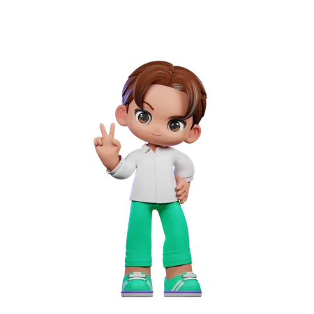 Cute Boy Showing Peace Sign  3D Illustration