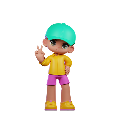 Cute Boy Showing Peace Sign  3D Illustration