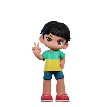 Cute Boy Showing Peace Sign  3D Illustration