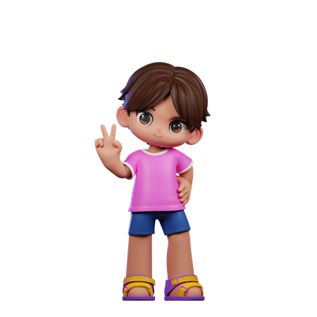 Cute Boy Showing Peace Sign  3D Illustration