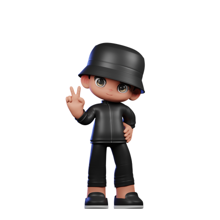 Cute Boy Showing Peace Sign Pose  3D Illustration
