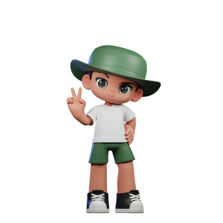 Cute Boy Showing Peace Sign Pose  3D Illustration