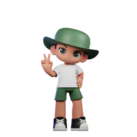 Cute Boy Showing Peace Sign Pose  3D Illustration