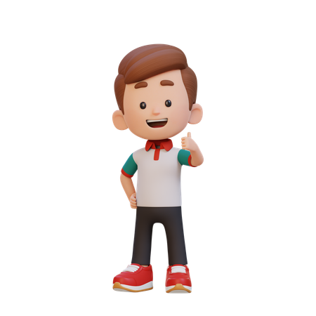 귀여운 소년이 엄지손가락을 치켜든 채 행복한 표정을 짓고 있다  3D Icon