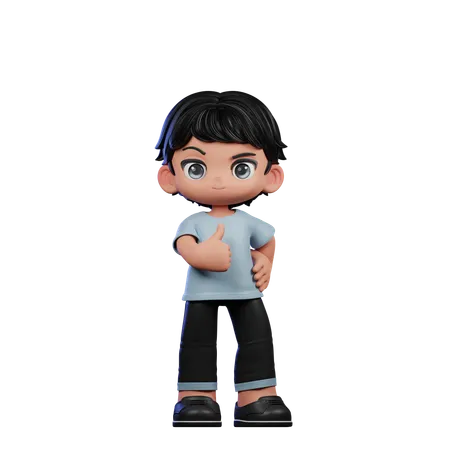 Cute Boy Showing Thumbs Up  3D Illustration
