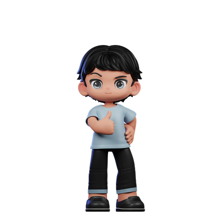 Cute Boy Showing Thumbs Up  3D Icon