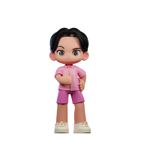 Cute Boy Showing Thumbs Up Pose  3D Illustration