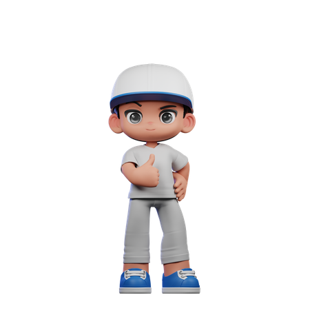 Cute Boy Showing Thumbs Up Pose  3D Illustration