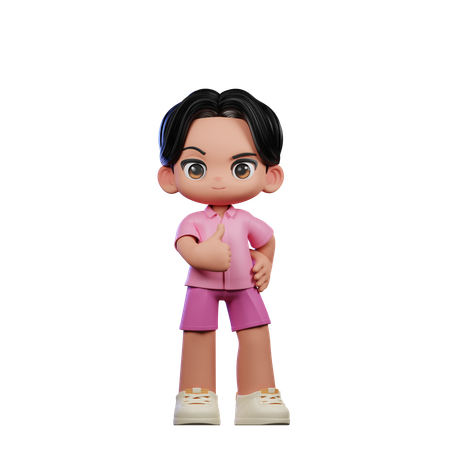 Cute Boy Showing Thumbs Up Pose  3D Illustration