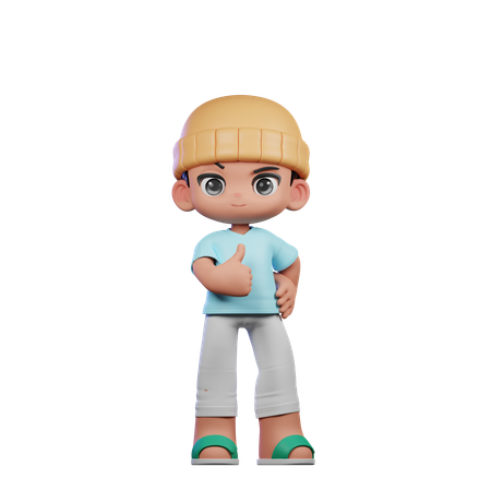 Cute Boy Showing Thumbs Up Pose  3D Illustration