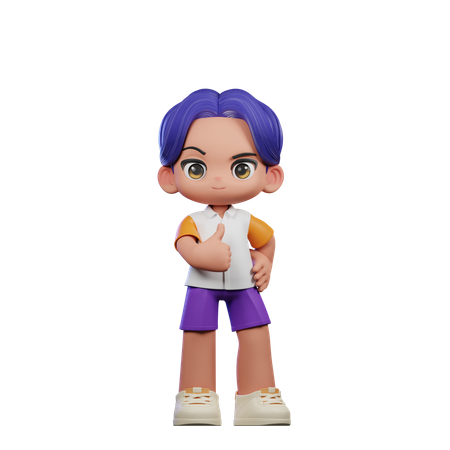 Cute Boy Showing Thumbs Up Pose  3D Illustration