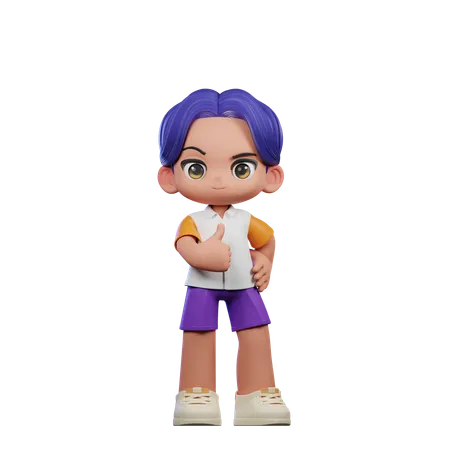 Cute Boy Showing Thumbs Up Pose  3D Illustration