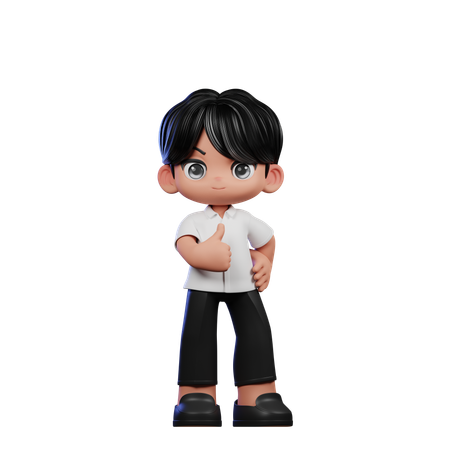 Cute Boy Showing Thumbs Up Pose  3D Illustration