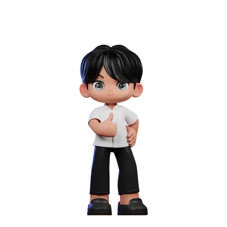 Cute Boy Showing Thumbs Up Pose  3D Illustration