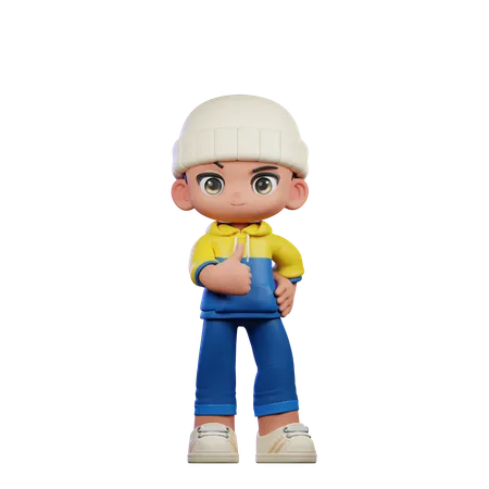 Cute Boy Showing Thumbs Up Pose  3D Illustration