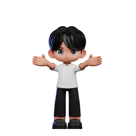 Cute Boy Showing Welcome Pose  3D Illustration