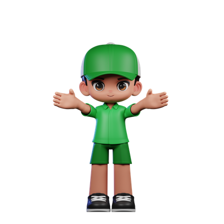 Cute Boy Showing Welcome Pose  3D Illustration