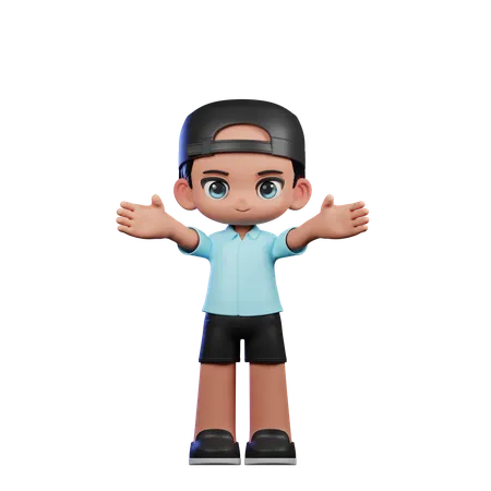 Cute Boy Showing Welcome Pose  3D Illustration