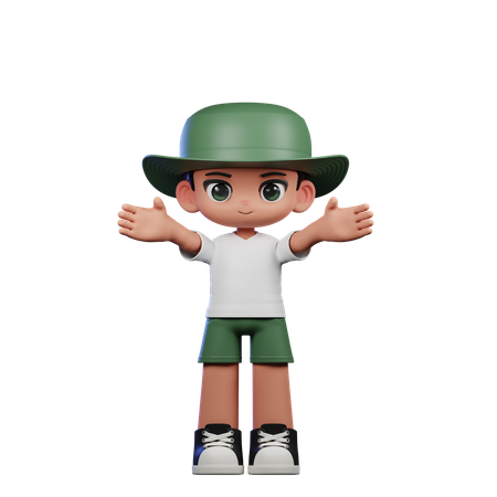 Cute Boy Showing Welcome Pose  3D Illustration