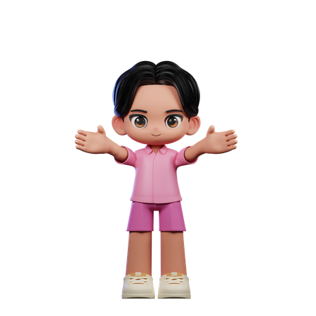 Cute Boy Showing Welcome Pose  3D Illustration