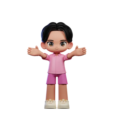 Cute Boy Showing Welcome Pose  3D Illustration