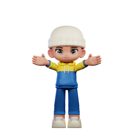 Cute Boy Showing Welcome Pose  3D Illustration