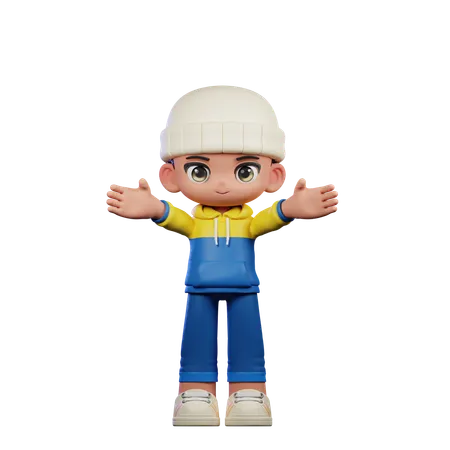 Cute Boy Showing Welcome Pose  3D Illustration