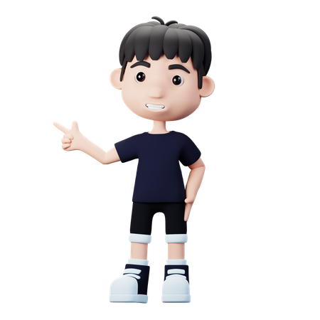 Cute Boy standing and pointing left  3D Illustration