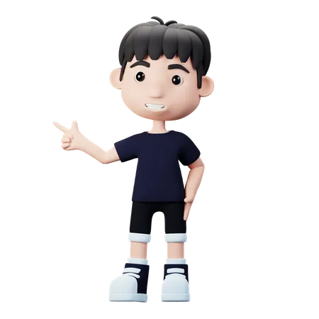 Cute Boy standing and pointing left  3D Illustration