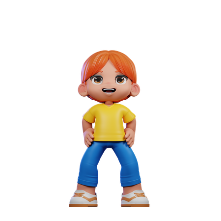 Cute Boy Standing Laugh Pose  3D Illustration