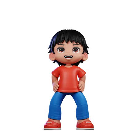 Cute Boy Standing Laugh Pose  3D Illustration