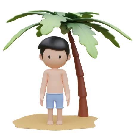 Cute Boy Standing On The Beach In Summer 3 D Illustration 3D Illustration