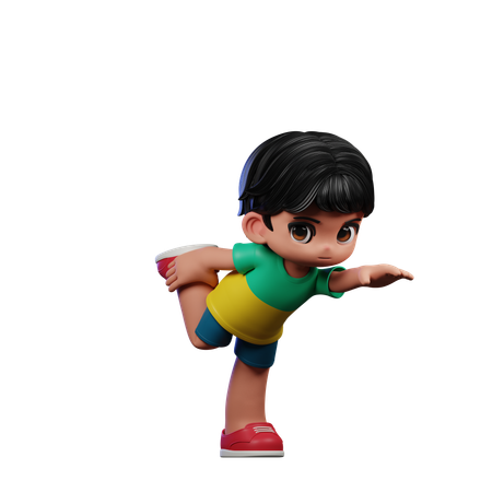 Cute Boy Standing One Leg Pose  3D Illustration
