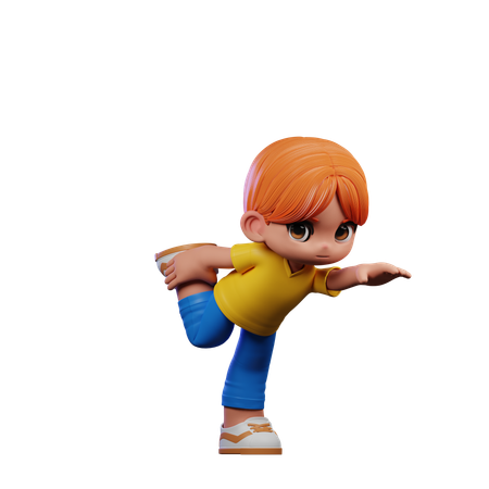 Cute Boy Standing One Leg Pose  3D Illustration