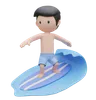 Cute boy surfing on surfboard on the sea in summer