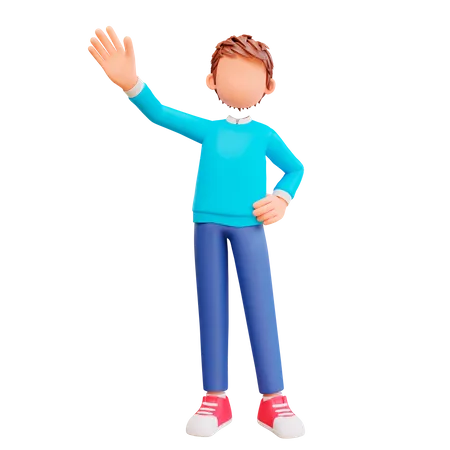 Cute boy waving hand 3D Illustration